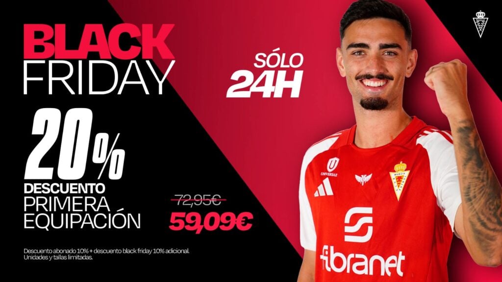 Promoción Black Friday: Consigue la primera equipación del Real Murcia con descuento del 20%