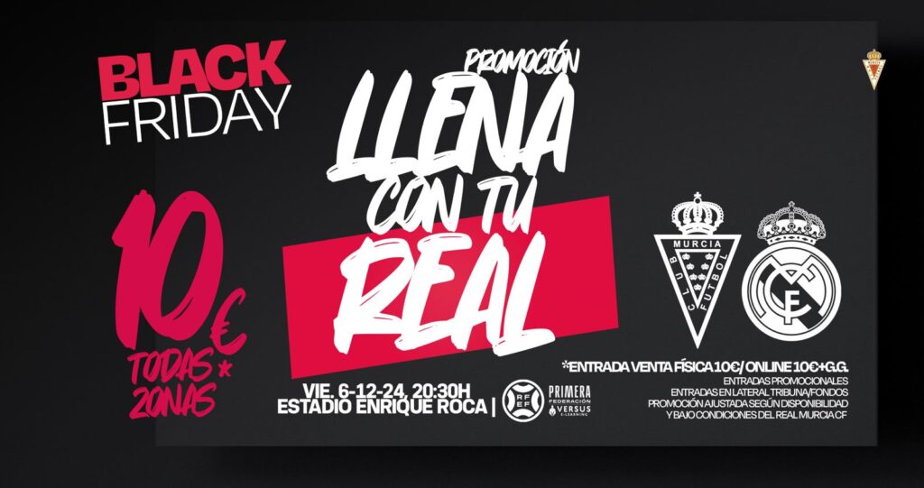 LLENA CON TU REAL. Promoción Black Friday para el partido contra el Real Madrid Castilla con entradas a 10€ en todo el estadio