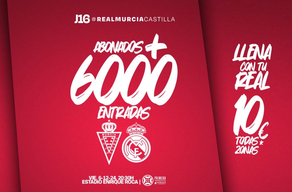 Más de 6.000 entradas expedidas para el Real Murcia – Real Madrid Castilla